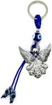 LUCKBOOSTIUM Silver Beautiful Angel w/Blue Crystal and Evil Eye Hanging Ornament Good Luck Charms Home Keys Purse Bags and Rear View Mirror Accessories Gift for Men & Women (Silver Angel)