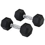 HOMCOM Rubber Dumbbell Sports Hex Weights Sets Home Gym Fitness Hexagonal Dumbbells Kit Weight Lifting Exercise (2 x 6kg) Black