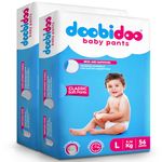 Doobidoo Classic Baby Diaper Pants with High Absorbency, Anti-Leak Side Cuffs, Cottony Bubble Soft, Rash-Free, Large Size (L) 9-14 Kg, Pack of 2, 112 Count