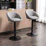 Wahson Set of 2 Bar Stools Fabric Breakfast Counter Chairs with Backrest, Adjustable Swivel Bar Chairs High Stools for Kitchen Islands/Home Bar, Grey