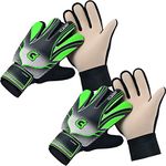 Clbort Soccer Goalie Gloves Youth Kids, Goalkeeper Gloves with Super Grip Palms, Anti-Slip Soccer Gloves, Double Wrist Protection (Green（2 Pack）, 5)