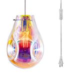Modern Glass Pendant Lighting with Plug in Cord, Handblown Colourful Lava Shade Pendant Light for Kitchen Island Livingroom Dining Room Restaurant