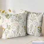 XPHZZL Cushion Covers Set of 2 Pack 45 x 45 cm - Soft Short Plush Sage Green Wild Flower Plant Pillow Covers for Sofa Bed Garden Outdoor Spring Decor Flower Plant with Invisible Zipper