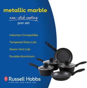 Russell Hobbs Metallic Marble 5-Piece Non-Stick Pan Set – Induction Safe
