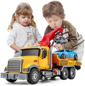 Kids Tow Truck Toy with Car for Boys 4-7 Years Old - Big Tow Truck for Kids Flatbed and Crane with Sounds and Lights, Road Rescue Car for Party Birthday Gifts Truck for Boys Girls