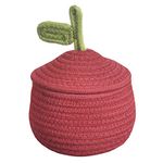 Inwagui Cotton Rope Woven Storage Basket with Lid Small Baby Hamper Foldable Decor Storage Box Home Organiser for Makeup, Desk, Bedroom - Gourd/Red