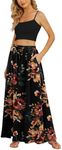 Yincro Women's Flowy Maxi Skirt Summer Pleated High Waisted Casual Long Skirts with Pockets, Brown Floral Black, Medium