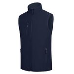 Men's Softshell Vest Fleece-Lined Windproof Sleeveless Jacket for Travel Hiking Fishing Running Golf (Navy, L)