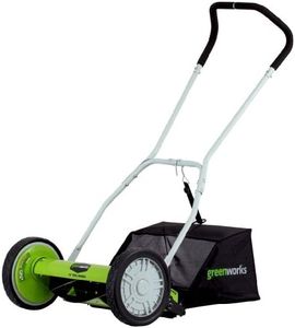 Greenworks 16-Inch Reel Lawn Mower with Grass Catcher 25052,Black/Green, 47" D x 22" W x 29.75" H