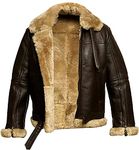 Mens Shearling B3 Bomber Leather Jacket Aviator Coat WW2 - Brown (Gen, Large)