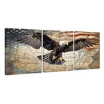 3 Panels American Flag Canvas Wall Art Vintage Bald Eagles Pictures Prints on Canvas Living Room Home Office Decor Framed Ready to Hang - 12" W x 16"H x 3pcs