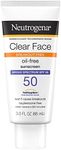 Neutrogena Clear Face Liquid Lotion Sunscreen for Acne-Prone Skin, Broad Spectrum SPF 50 UVA/UVB Protection, Fragrance & Oxybenzone Free Facial, Non-Comedogenic, Unscented, 3 Fl Oz