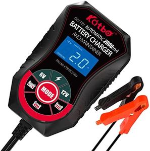 KATBO 2Amp Battery Charger, battery Maintainer 6V 12V, car battery charger, trickle charger for Car battery, Motorcycles, Lawn Tractors, Marine AGM, GEL, SLA,WET