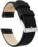 BARTON WATCH BANDS Quick Release Top Grain Leather Watch Band Strap, Black Leather/Black Stitching, 20mm - Long