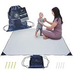 California Drawstring Beach Blankets - 7ft x 7ft Bamboo Large Beach Blanket - Sand, Heat & Water Resistant with Weighted Corners, Pocket, Zipper, Ground & Sand Stake Accessories (Whimsical Waves)