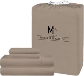 Mississippi Cotton Luxury Egyptian Cotton Sheets – 1000 Thread Count, Ultra-Soft & Breathable, 18” Extra Deep Pocket, Premium Long-Staple Cotton Bedding, 4-Piece Set, Taupe – King