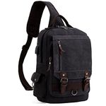 H HIKKER-LINK Anti-Theft Canvas Messenger Bag Crossbody Bag School Sling Bag Rucksack Daypack with USB Black XX-Large