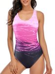 One Piece Bathing Suit for Women Tummy Control Criss Cross Back Swimsuit Athletic Modest Swimwear Purple 6-8