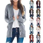 Prime of Day Deals Today 2024 Women's Cable Knit Cardigan Sweaters Open Front Button Down Knitwear Loose Oversized Fall Outerwear Coat with Pocket Clearance Items for Women