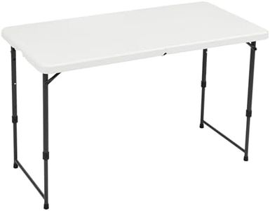 Amazon Basics 4 Foot Folding Table, 4 Adjustable Height Settings with Carrying Handle, Indoor & Outdoor, White