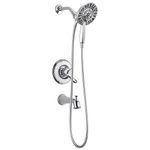 Delta Faucet Linden 17 Series Dual-Function Tub and Shower Trim Kit, Shower Faucet with 4-Spray In2ition 2-in-1 Dual Hand Held Shower Head with Hose, Chrome T17494-I (Valve Not Included)