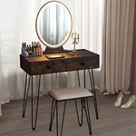 COSTWAY Dressing Table Set, Industrial Cosmetics Dresser with Detachable LED Mirror and Makeup Box, Home Furniture Bedroom Makeup Vanity Table Stool Set (Rustic Brown)