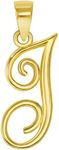 14k Yellow Gold Elegant Script Letter J Cursive Initial Pendant