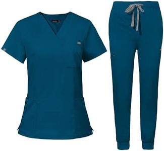niaahinn Scrub for Women Scrubs Top with Classic V-Neck & Yoga Jogger Pants Medical Nursing Uniform Scrub Set (Caribbean Blue, M)