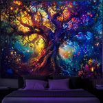 Simpkeely Blacklight Tree of Life Tapestry, Fantasy Forest Fairy Tapestry Nature UV Reactive Colorful Tree Magical Elves Wall Hanging Tapestries for Bedroom - 44" x 59"