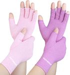 2 Pairs Arthritis Gloves for Women for Pain, Hand Compression Gloves for Carpal Tunnel, Rheumatoid, Tendonitis, Fingerless Gloves for Arthritis Pains, RSI, Typing for Men (Pink + Purple, M)