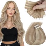 Sunny Hair Tape in Hair Extensions Human Hair Invisible Tape in Hair Extensions 10Pcs Tape in Extensions Real Human Hair Straight Hair Extensions for Women 18 inch Warm Ash Blonde with Bleach Blonde