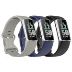 Astorgos 3 Pack Straps Compatible with Fitbit Charge 6/Fitbit Charge 5 for Women Men, Soft TPE Watch Strap Replacement Band, Black/Dark Blue/Rock Gray