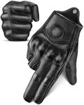 KEMIMOTO Motorcycle Gloves, Leather Motorcycle Riding Gloves for Men and Women, Touchscreen Motorbike Gloves for Motorcross Racing BMX MTB Cycling with Hard Knuckle Black XL