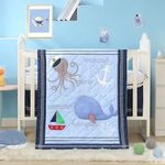Wowelife Crib Bedding Sets for Boys, 3 Piece Whale Crib Comforter Bed Set Sea Crib Bedding Set Nursery Bedding Set Includes Ocean Comforter, Fitted Sheet, Skirt for Baby Boy Girl