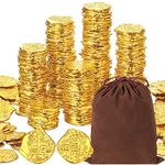 Jenaai 500 Pcs Pirate Coins Irregular Plastic Gold Coins with Bag Fake Coins Pirate Treasure Play Coins Replica Spanish Doubloons for Games Tokens Toys Cosplay Pirate Adventure Party Supplies