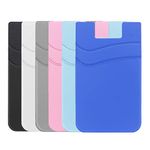 Phone Wallet Stick On, SS Adhesive Phone Card Holder Credit Card Stick on Wallet 2 Pocket Sleeve Compatible with iPhone, Samsung, Most Smartphones (Black+White+Gray+Pink+Dark Blue+Light Blue)