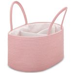 COMSE Large Nappy Caddy Organizer for Girl Boy, Baby Caddy, Car Diaper Caddy with Handles, Cotton Rope Diaper Basket, Baby Shower Gifts Newborn Essentials Registry Must Have, Dusty Pink