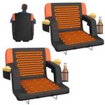 Suteck 2 pcs Dual-Sided Heated Stadium Seats for Bleachers with Back Support, 25" Portable Heated Bleacher Seat with Backrest, 3 Heat Levels, 5 Pockets – Ideal for Outdoor Stadiums and Events - Orange