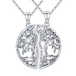 2 Pieces Tree of Life Sisters Necklace for Women, Sterling Silver Sisters Pendant Necklace of Family Tree Pendant Necklace, 18" Chain Tree of Life Zircon Friendship Jewelry Gifts for Women Sister