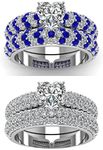 Coolchoose Women Artificial Crystal Zircon Ring Fashion Heart Shaped 2-Layer Full Inlaid Rhinestones Rings Personality Wedding Engagement Anniversary Promise Band Ring for Women (Blue, 7)