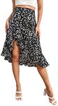 Verdusa Women's Floral Print Asymmetrical Ruffle Hem Midi Skirt Black L