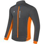 Przewalski Cycling Bike Jackets for Men Winter Thermal Running Jacket Windproof Breathable Reflective Softshell Windbreaker, Grey-orange, Large