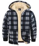 zitysport Boy's Plaid Fleece Hooded Jacket Flannel Lined Sherpa Hoodie with Zipper Warm Soft Hooded Coat Winter Sweatshirt for children (2XL, Navy Blue)