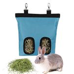 Rabbit Hay Feeder Bag Guinea Pigs Hanging Hay Rack Manger Holder Dispenser Small Animal Feeder Storage Pouch for Bunny Chinchilla Hamster (2 Windows, Blue)