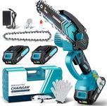 8000mAh Mini Chainsaw Cordless 6 Inch, 2025 Powerful Electric Battery Life of 80-100 Minutes Chainsaw with 2 Chain and Guide Bar,Security Lock, Wood/Tree Saw for Garden Tree Trimming