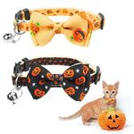 2 pack Detachable Halloween Cat Collar with Bells&Bow Breakaway Halloween Kitten Collar Halloween Cat Collar Bow Tie Cat Collars Quick Release Kitten Accessories