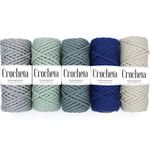 Crocheta 3Ply Twisted Macrame 20 Meter for Each Color 4mm Cotton Cord Thread for Macrame DIYMacrame Combo (Off White-Blue-Grey-Loreal Geen-Melange-5).