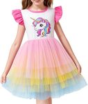 LQSZ Girls Tulle Dresses Princess Flutter Sleeve Cute Unicorn Dress for Toddler Girl 3-12 Years