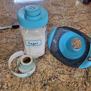 Teal Sugar Mason Jar Kit with Spill Proof Lid on 1qt Mason Jar, 250 Dissolvable Labels in Matching Teal Color and Collapsible Canning Funnel in Teal