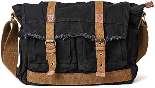 Gootium Canvas Messenger Bag - Vintage Shoulder Bag Frayed Style Boho Satchel, Charcoal